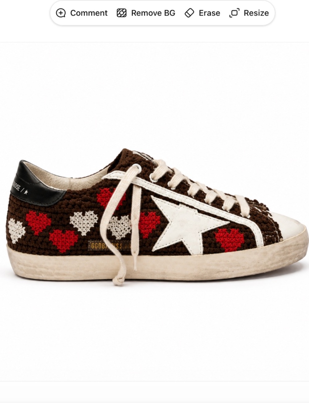 Golden Goose Superstar Crochet Sneaker Brown Red Hearts Size EU 36